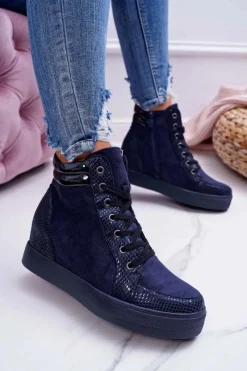 Best Boto Sneakersy Damskie Ukryty Koturn Granatowe Ferrer