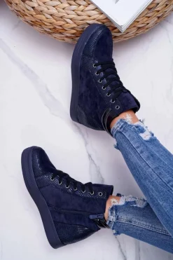 Best Boto Sneakersy Damskie Ukryty Koturn Granatowe Ferrer