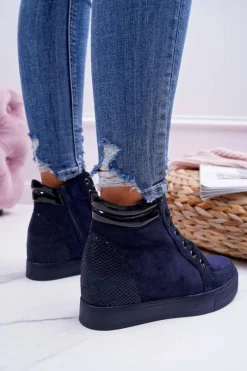 Best Boto Sneakersy Damskie Ukryty Koturn Granatowe Ferrer