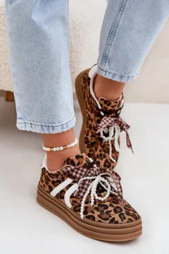Buty Sportowe Na Platformie|Sneakersy Damskie>Boto Sneakersy Damskie W Panterkę Na Platformie Z Ozdobami Brązowe Vinness Brązowy