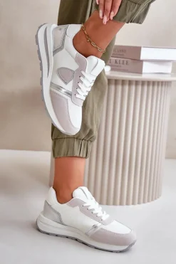 Sale Sneakersy Damskie Z Brokatem Białe Velaniela Damskie Sneakersy Damskie