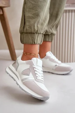 Sale Sneakersy Damskie Z Brokatem Białe Velaniela Damskie Sneakersy Damskie