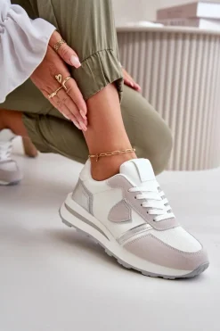 Sale Sneakersy Damskie Z Brokatem Białe Velaniela Damskie Sneakersy Damskie