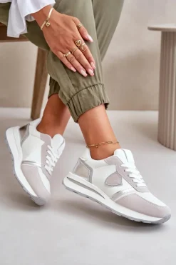 Sale Sneakersy Damskie Z Brokatem Białe Velaniela Damskie Sneakersy Damskie
