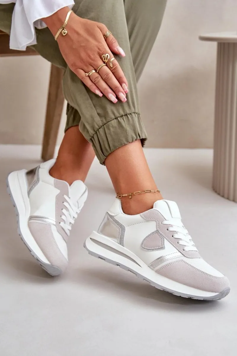 Sale Sneakersy Damskie Z Brokatem Białe Velaniela Damskie Sneakersy Damskie