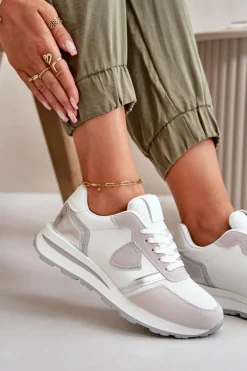 Sale Sneakersy Damskie Z Brokatem Białe Velaniela Damskie Sneakersy Damskie