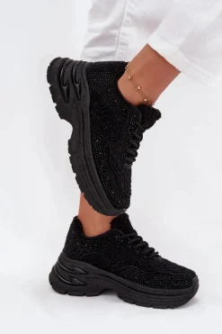 Buty Sportowe Na Platformie|Sneakersy Damskie>Boto Sneakersy Damskie Z Cyrkoniami I Futerkiem Typu Baranek Czarne Zarika Czarny