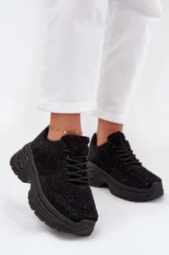 Buty Sportowe Na Platformie|Sneakersy Damskie>Boto Sneakersy Damskie Z Cyrkoniami I Futerkiem Typu Baranek Czarne Zarika Czarny
