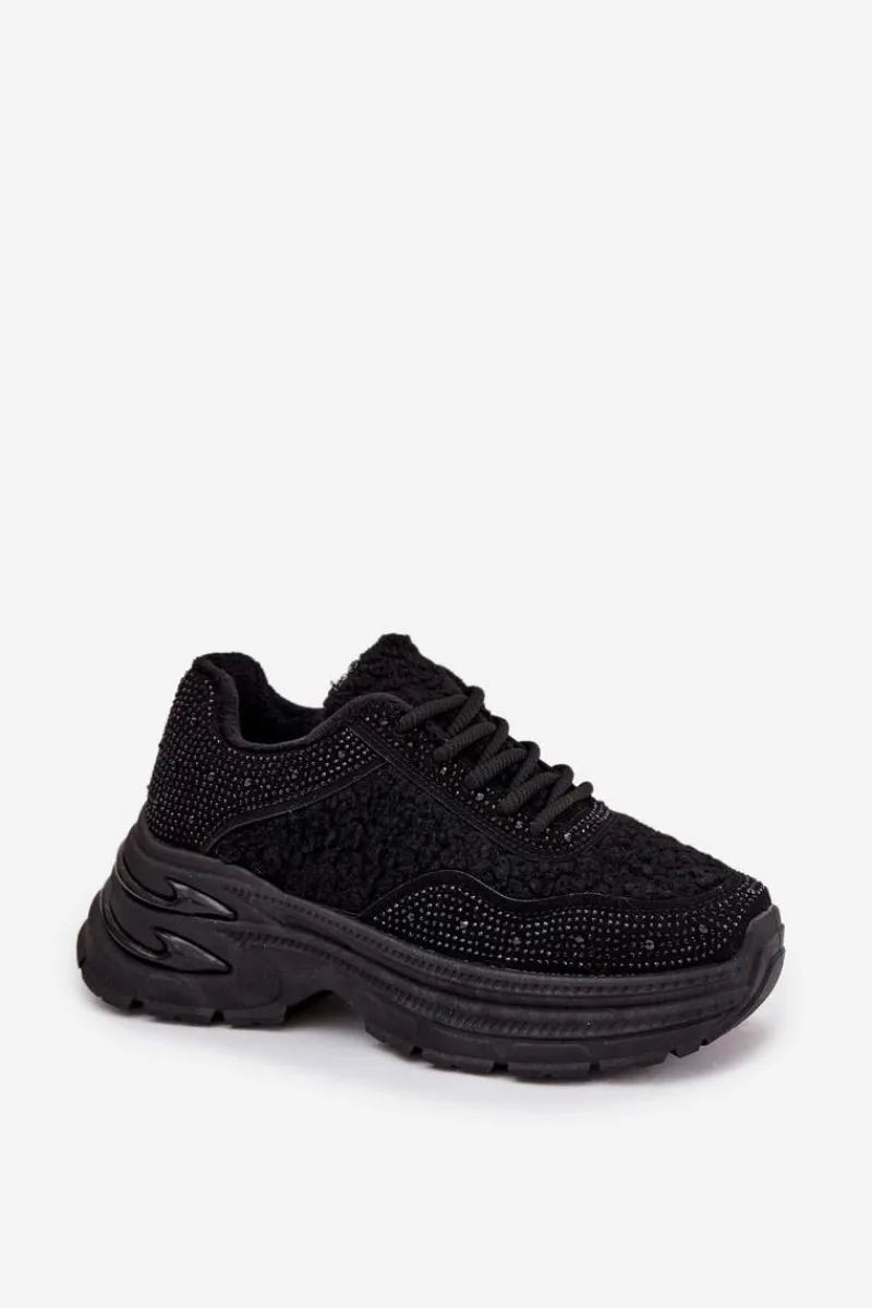 Buty Sportowe Na Platformie|Sneakersy Damskie>Boto Sneakersy Damskie Z Cyrkoniami I Futerkiem Typu Baranek Czarne Zarika Czarny