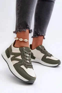 Sneakersy Damskie Z Eko Skóry Zielone Kaimans Damskie Sneakersy Damskie