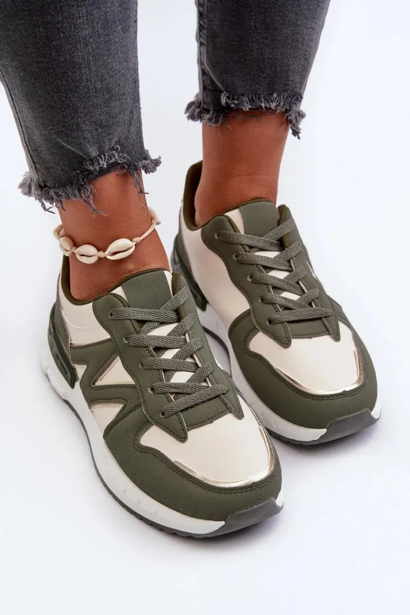 Sneakersy Damskie Z Eko Skóry Zielone Kaimans Damskie Sneakersy Damskie