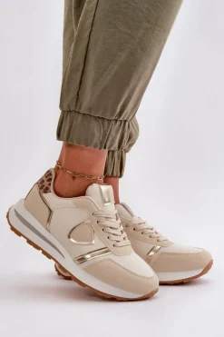 Sneakersy Damskie>Boto Sneakersy Damskie Z Eko Skóry Beżowe Velaniela