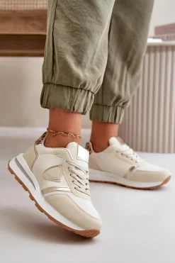Sneakersy Damskie></noscript>Boto Sneakersy Damskie Z Eko Skóry Beżowe Velaniela