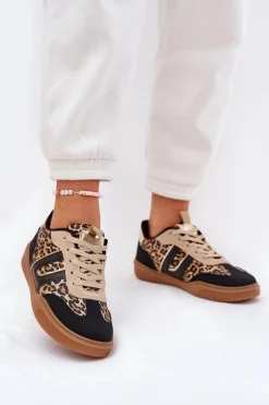 Buty Sportowe Na Platformie|Sneakersy Damskie>Boto Sneakersy Damskie Z Eko Skóry Panterka Czarne Satylies