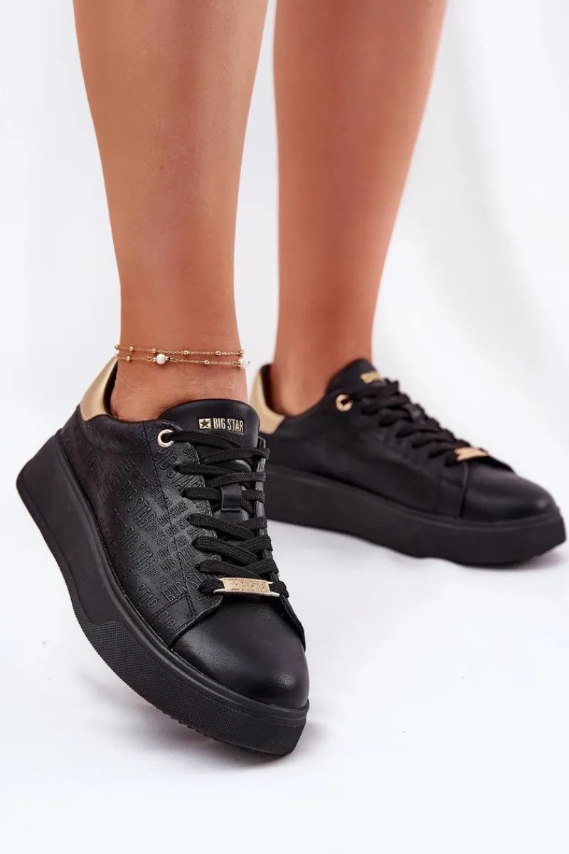 Clearance Big Star Shoes Sneakersy Damskie Z Eko Skóry Big Star RR274257 Czarne Czarny