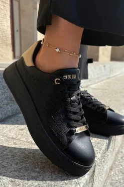 Clearance Big Star Shoes Sneakersy Damskie Z Eko Skóry Big Star RR274257 Czarne Czarny