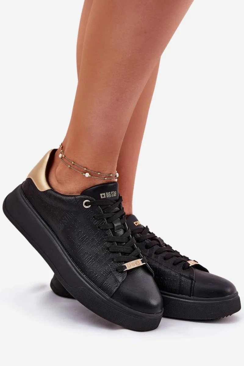 Clearance Big Star Shoes Sneakersy Damskie Z Eko Skóry Big Star RR274257 Czarne Czarny