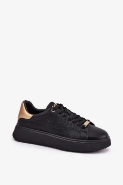 Clearance Big Star Shoes Sneakersy Damskie Z Eko Skóry Big Star RR274257 Czarne Czarny