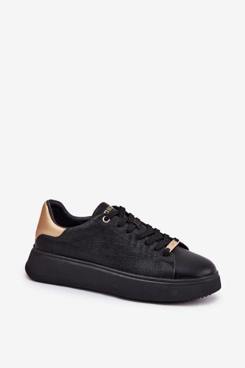 Clearance Big Star Shoes Sneakersy Damskie Z Eko Skóry Big Star RR274257 Czarne Czarny