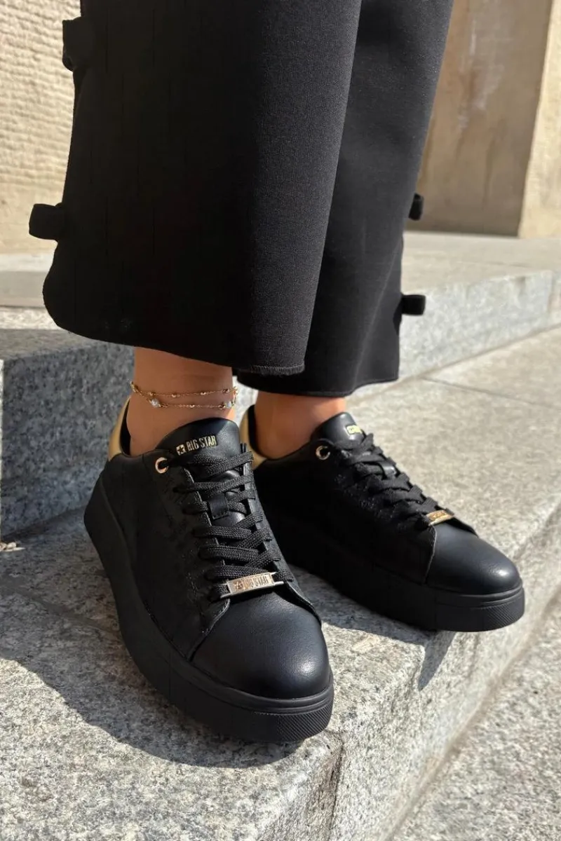 Clearance Big Star Shoes Sneakersy Damskie Z Eko Skóry Big Star RR274257 Czarne Czarny