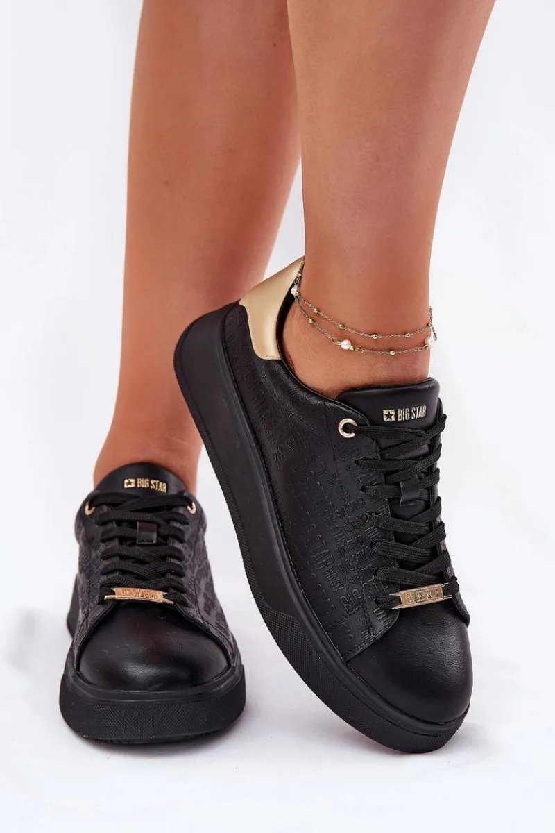 Clearance Big Star Shoes Sneakersy Damskie Z Eko Skóry Big Star RR274257 Czarne Czarny