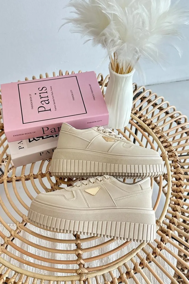 Outlet Sneakersy Damskie Z Eko Skóry Na Masywnej Platformie Beżowe Chrisstin Damskie Sneakersy Damskie