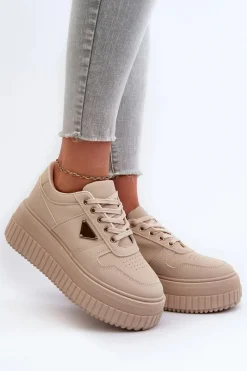 Outlet Sneakersy Damskie Z Eko Skóry Na Masywnej Platformie Beżowe Chrisstin Damskie Sneakersy Damskie