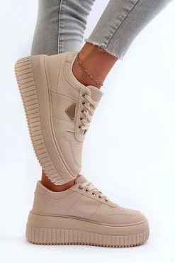Outlet Sneakersy Damskie Z Eko Skóry Na Masywnej Platformie Beżowe Chrisstin Damskie Sneakersy Damskie