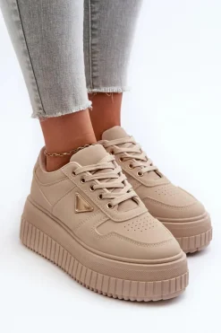 Outlet Sneakersy Damskie Z Eko Skóry Na Masywnej Platformie Beżowe Chrisstin Damskie Sneakersy Damskie