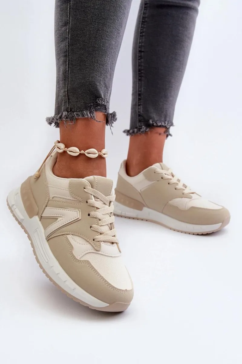 Sale Boto Sneakersy Damskie Z Eko Skóry Beżowe Vinelli Beżowy