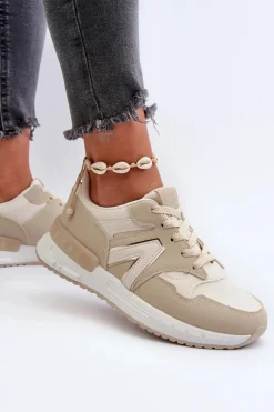 Sale Boto Sneakersy Damskie Z Eko Skóry Beżowe Vinelli Beżowy