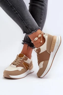 Clearance Sneakersy Damskie Z Eko Skóry Brązowe Vinelli Damskie Sneakersy Damskie