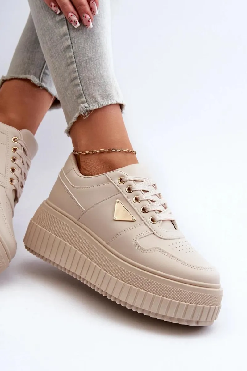 Sneakersy Damskie>Boto Sneakersy Damskie Z Eko Skóry Na Masywnej Platformie Jasnobeżowe Chrisstin