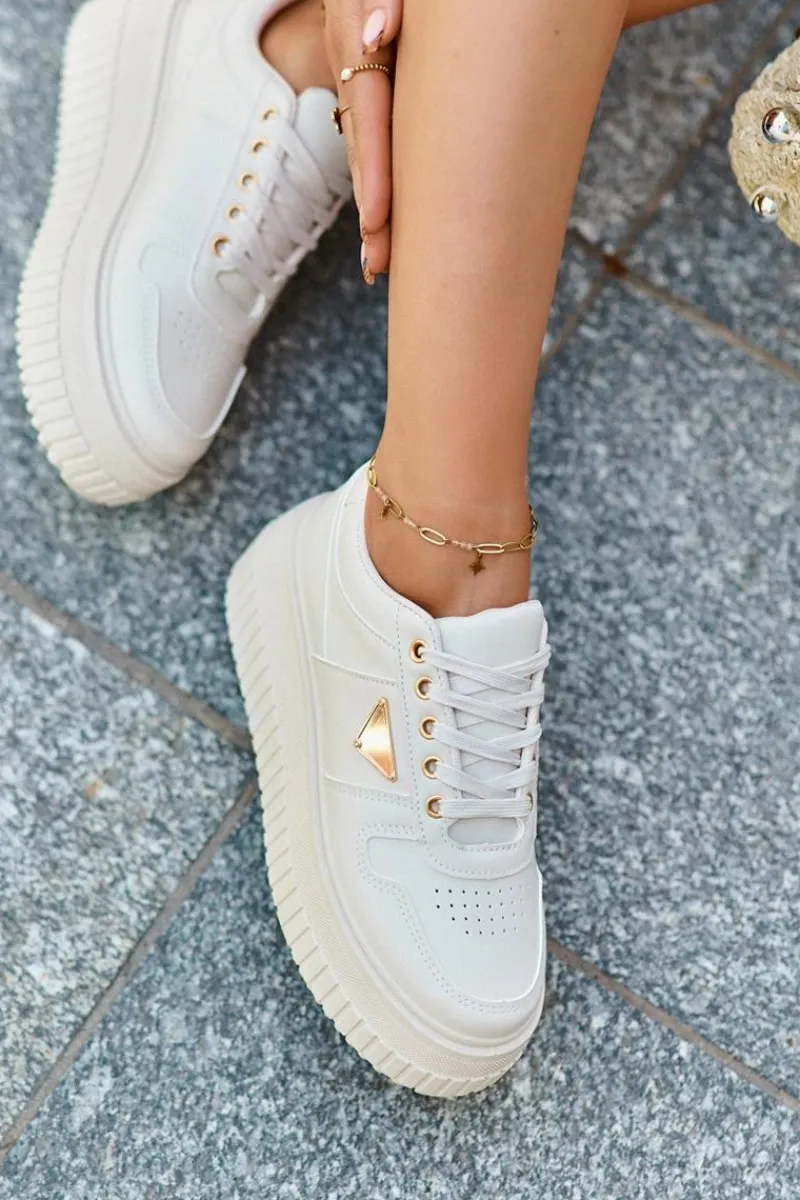 Sneakersy Damskie>Boto Sneakersy Damskie Z Eko Skóry Na Masywnej Platformie Jasnobeżowe Chrisstin