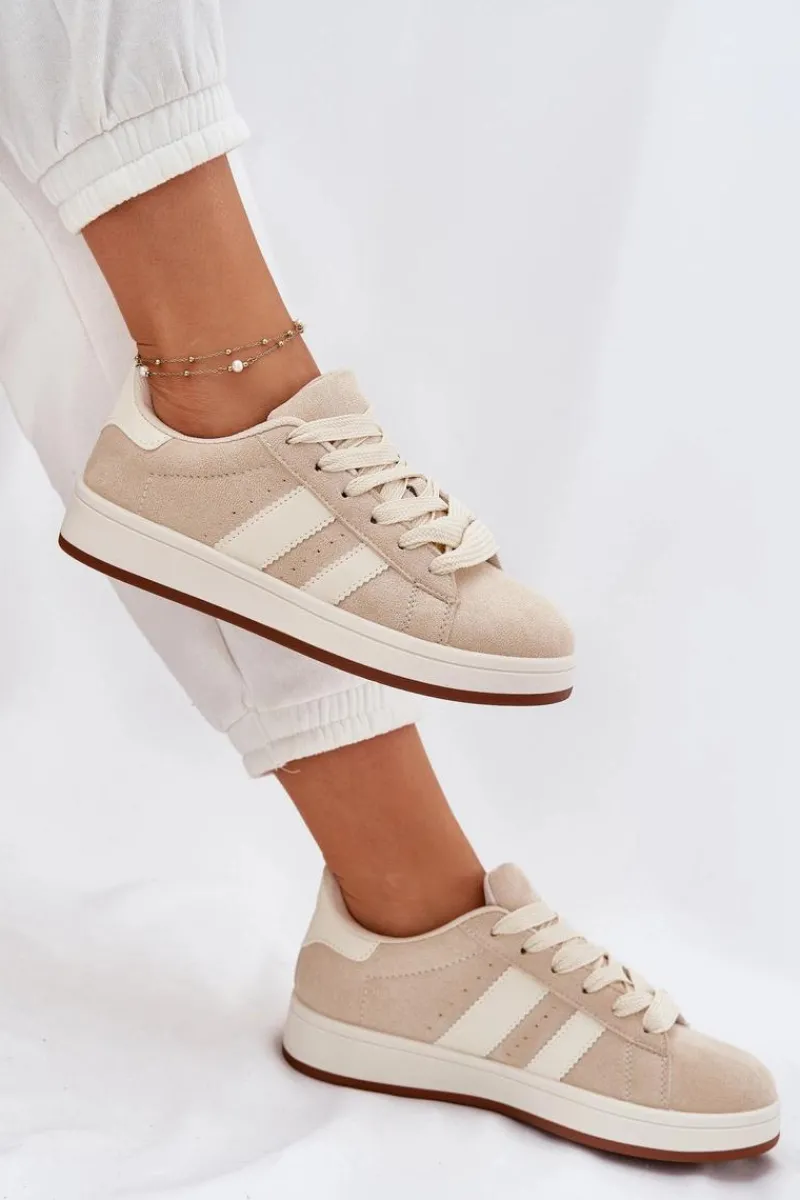 Sneakersy Damskie>Evento Sneakersy Damskie Z Eko Zamszu Beżowe Arlenina Beżowy