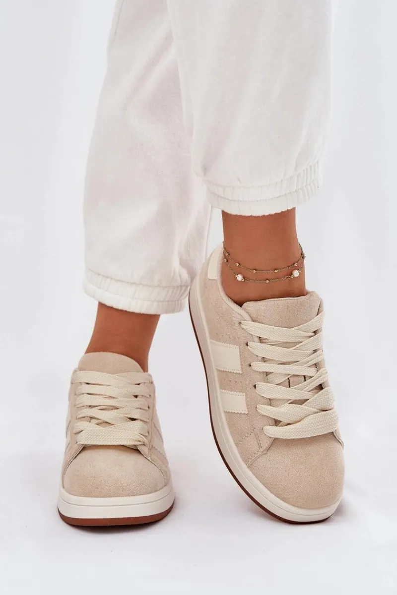 Sneakersy Damskie>Evento Sneakersy Damskie Z Eko Zamszu Beżowe Arlenina Beżowy