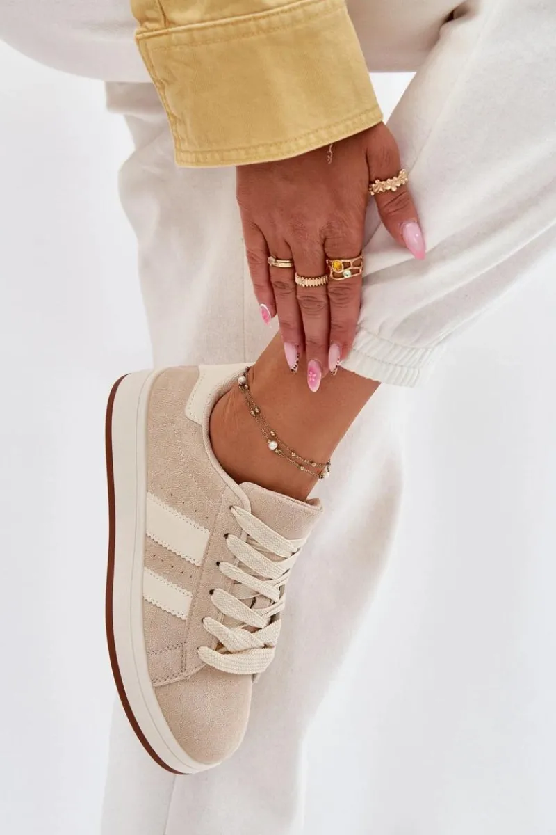 Sneakersy Damskie>Evento Sneakersy Damskie Z Eko Zamszu Beżowe Arlenina Beżowy