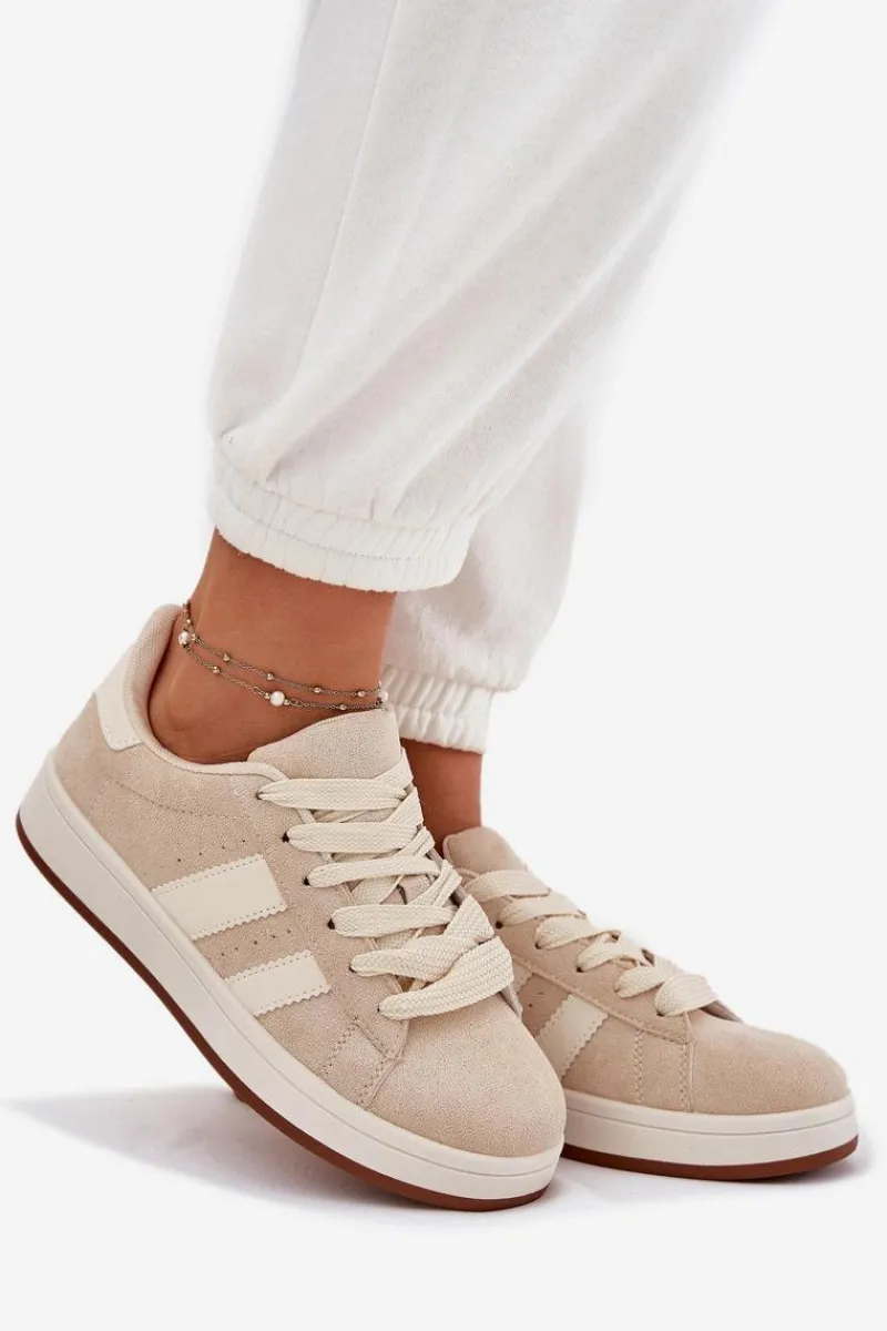 Sneakersy Damskie>Evento Sneakersy Damskie Z Eko Zamszu Beżowe Arlenina Beżowy