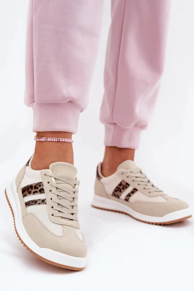 Online Sneakersy Damskie Z Eko Zamszu Panterka Beżowe Marinils Damskie Sneakersy Damskie