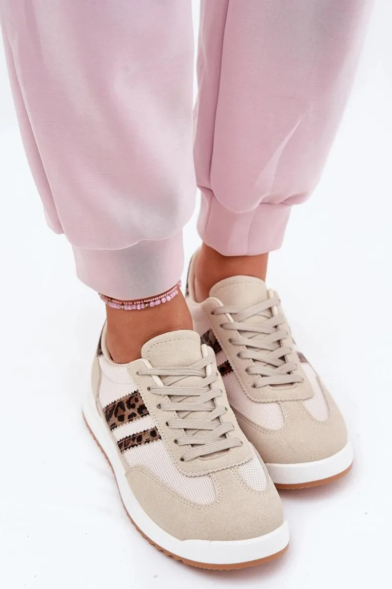 Online Sneakersy Damskie Z Eko Zamszu Panterka Beżowe Marinils Damskie Sneakersy Damskie