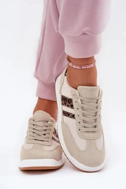 Online Sneakersy Damskie Z Eko Zamszu Panterka Beżowe Marinils Damskie Sneakersy Damskie