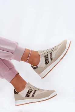 Online Sneakersy Damskie Z Eko Zamszu Panterka Beżowe Marinils Damskie Sneakersy Damskie