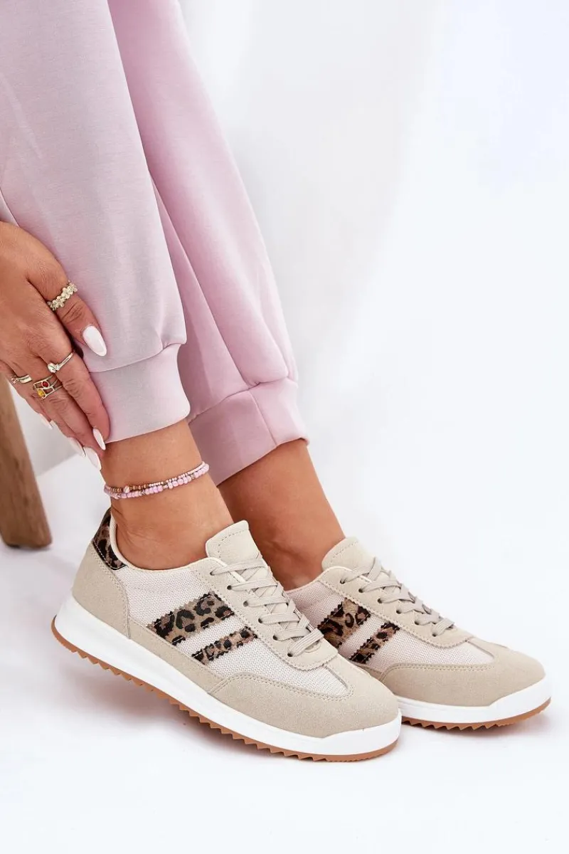 Online Sneakersy Damskie Z Eko Zamszu Panterka Beżowe Marinils Damskie Sneakersy Damskie