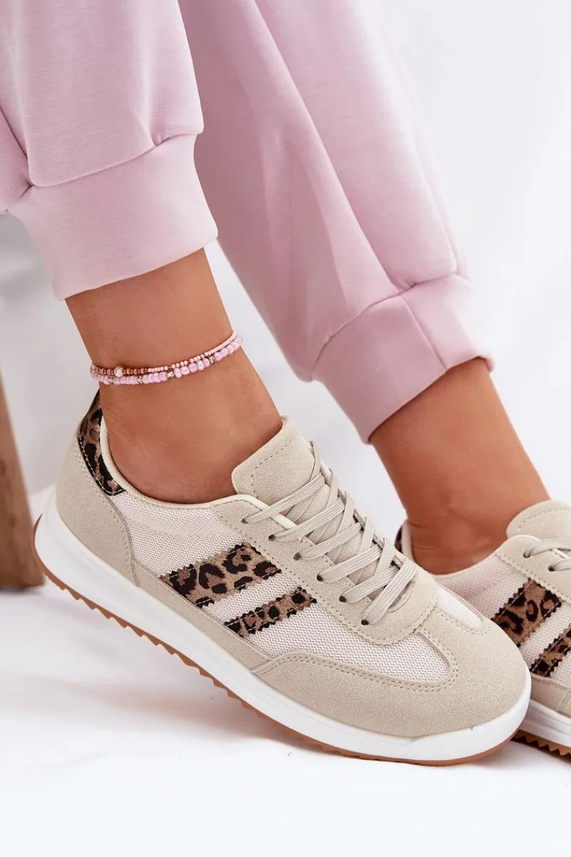 Online Sneakersy Damskie Z Eko Zamszu Panterka Beżowe Marinils Damskie Sneakersy Damskie