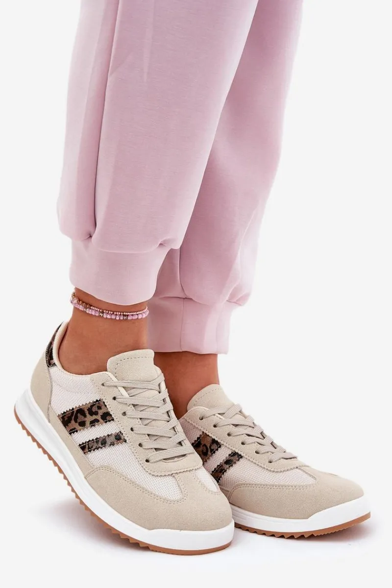 Online Sneakersy Damskie Z Eko Zamszu Panterka Beżowe Marinils Damskie Sneakersy Damskie