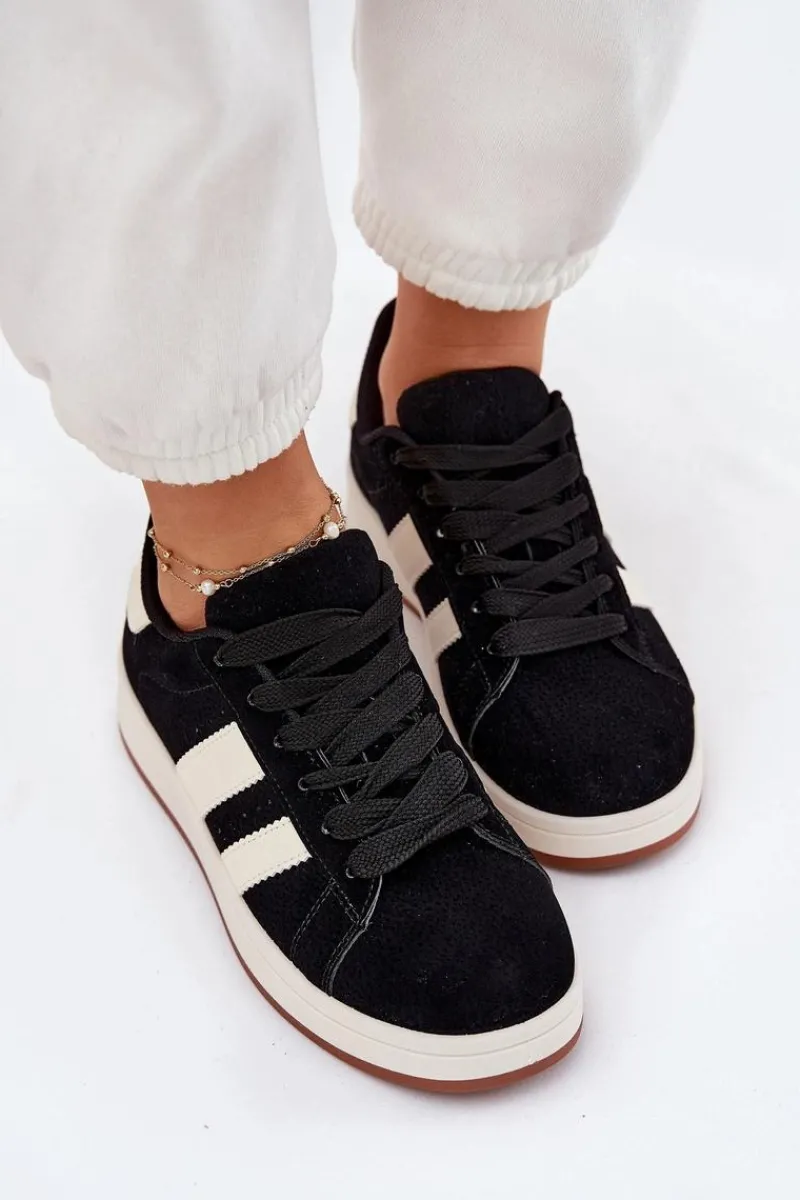 Sneakersy Damskie>Evento Sneakersy Damskie Z Eko Zamszu Czarne Arlenina