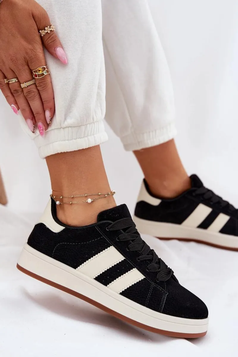 Sneakersy Damskie>Evento Sneakersy Damskie Z Eko Zamszu Czarne Arlenina