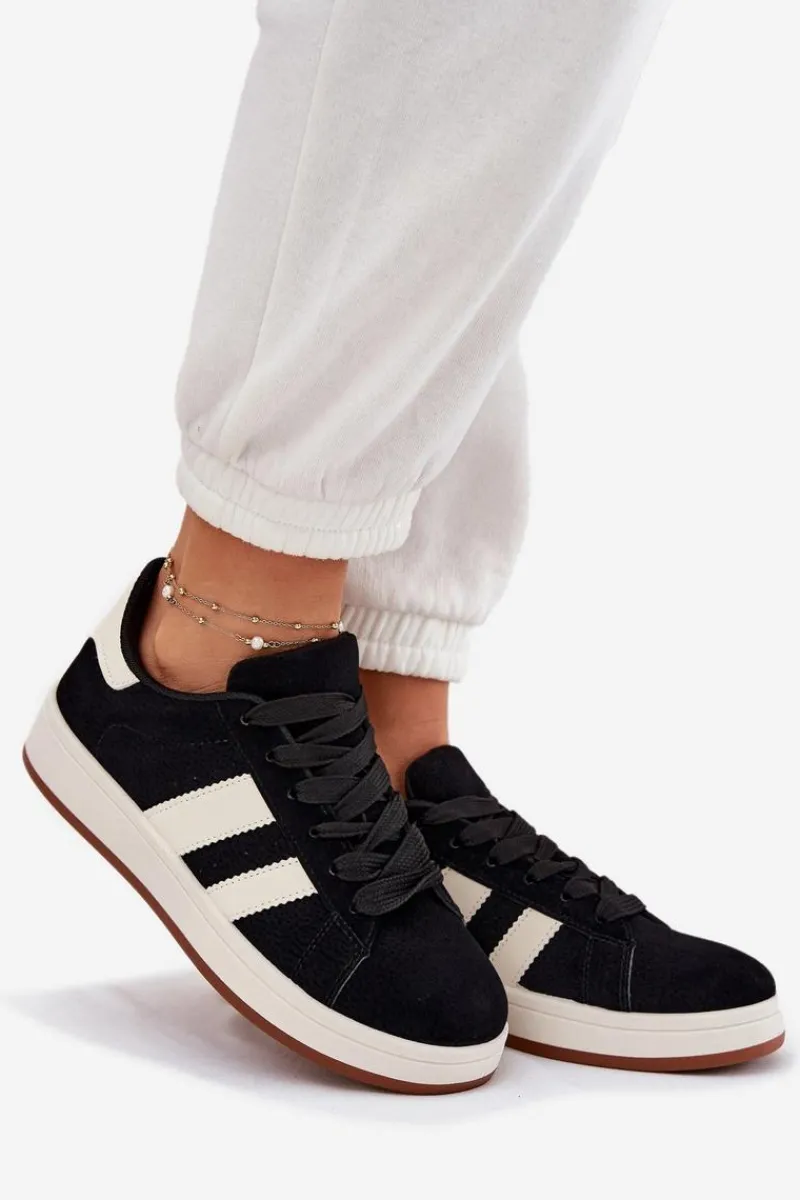 Sneakersy Damskie>Evento Sneakersy Damskie Z Eko Zamszu Czarne Arlenina