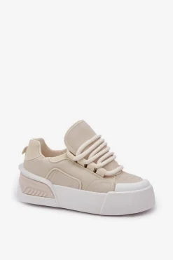 New Boto Sneakersy Damskie Z Grubymi Sznurówkami Na Platformie Beżowe Laloma