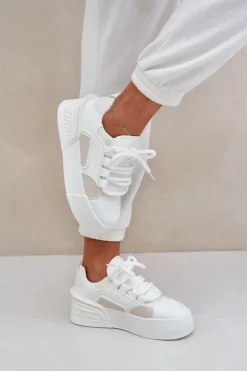 Buty Sportowe Na Platformie|Sneakersy Damskie>Boto Sneakersy Damskie Z Grubymi Sznurówkami Na Platformie Białe Laloma